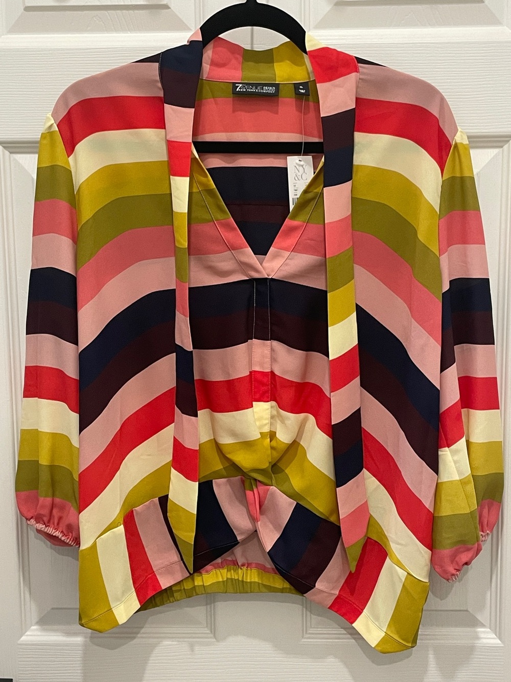 Multi-Stripe Tie-Neck Blouse NWT - Picture 2 of 5